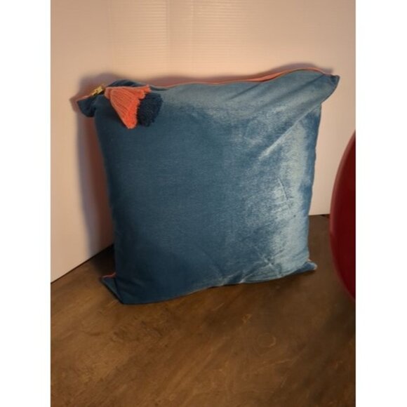 Distant Lands Peach And Blue Pillow With Tassels And Removable Cover 18" - Picture 1 of 8